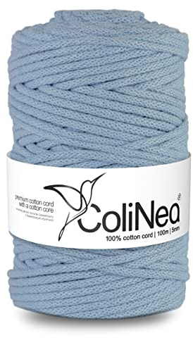 ColiNea Baumwollkordel mit Baumwollkern 5 mm 100m Baumwollgarn DIY Makramee Stricken Cotton Cord hellblau ideal für Makramee Handwerk Baumwollseil für Basteln