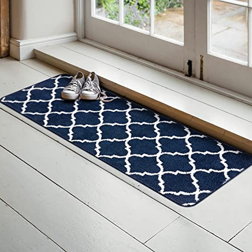 Carvapet Washable Door Mat Indoor Dirt Trapper Front Doormats Moroccan Trellis Entrance Rug Runner Carpet Floor Mat(43x122cm,Navy)
