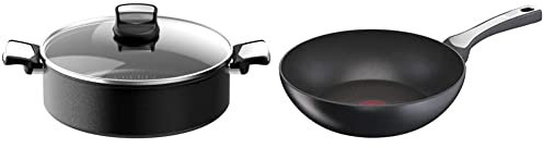 Tefal Unlimited On Sauteuse 28 cm, Résiste aux rayures, Revêtement antiadhésif & Unlimited On Poêle Wok, Noir, 28 cm, Résistante aux rayures, Tous feux + induction, Facile à nettoyer