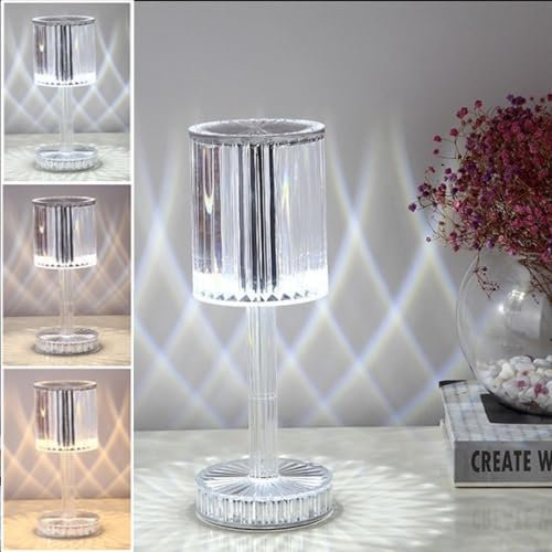 XRR LED Tischlampe aus Kristall, LED Kristall Lampe 3 Modi Diamond Crystal Lamp USB Aufladbar Acryl Tischleuchte, Touch dimmbar Nachtlicht für Schlafzimmer, Wohnzimme Dekoration