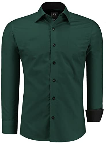 J'S FASHION Herren-Hemd - Slim-Fit - Langarm-Hemd Freizeithemd - Pflegeleicht Bügelleicht - Dunkelgrün XL