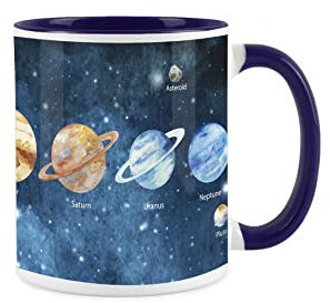 Purely Home Solar System Mug - All Planets Design - Navy Blue Coffee Tea Present Gift
