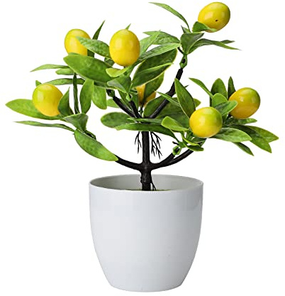 Bonsai artificiale per bonsai da 9,45 pollici, in plastica, bonsai al limone, piante artificiali in vaso, per casa, tavolo, (limone)
