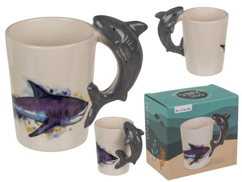 Out of the blue Becher,Hai,11 x 8,5 cm, 300 ml, aus Steingut, im Geschenkkarton