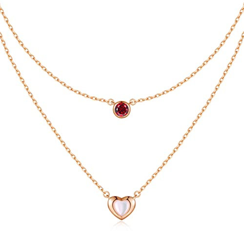 LOUISA SECRET MUTTERTAGSGESCHENK Kette Damen 925 Silber Rosegold Geschichtet Anhänger mit Cubic Zirkonia Mutter-of-Pearl Herz Halsketten Damen Schmuck Geburtstags Geschenk für Sie Valentinstag