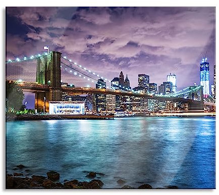 Skyline New York Herdabdeckplatte & Spritzschutz aus Echtglas | Für Herd-Kochfelder | 60x52 cm