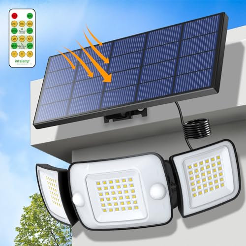 intelamp Lampes Solaires d'extérieur avec Télécommande,6000mAh 1200LM Éclairage Solaire Extérieur Waterproof ave Solaire Panneau Indépendant,4 Modes 270° Grand Angle Solaire Lumières ave 2.7m Cable
