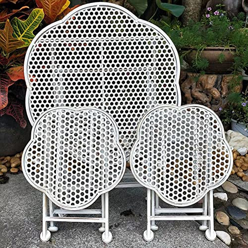 RNQZ 3 Pieces Indoor/Outdoor Wrought Iron Material Set, Patio Balcony Furniture w/Coffee Table 2 Chairs and 1 Table for Backyard, Garden, Porch, White