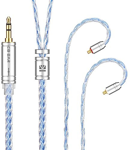 Yinyoo KBEAR 2-Meter-Kopfhörerkabel, MMCX 3.5mm 2M langes Ersatz-Kopfhörerkabel für TIN-HIFI T2/T2 Plus/T4/SE315/SE425/SE535/SE846/SE215/UE900 In-Ear-Monitore (MMCX, 3.5mm, Silber-Blau)