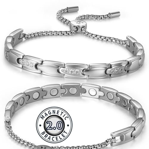 RainSo Damen Magnetarmband aus Edelstahl mit Kristall Design verstellbares Design (Silber)