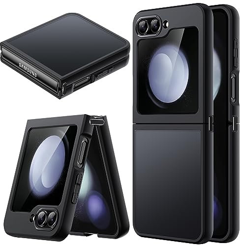 JETech Matte Hülle für Samsung Galaxy Z Flip 5 2023, Transluzente Gefrostete PC-Rückseite mit Stoßdämpfendem TPU-Rahmen Handy Schutzhülle (Schwarz)