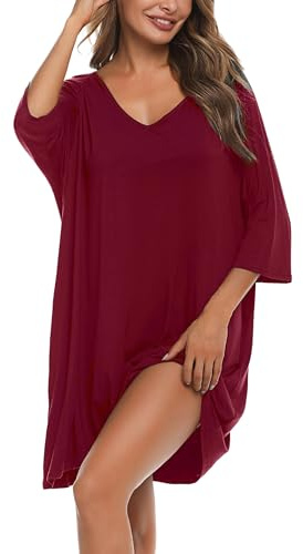 Bresdk Chemise de Nuit Femme Manche 3/4 Coton Modal Vêtements de Nuit Sexy Chic Robe de Nuit Grande Taille Maternité Cover Up Beach