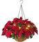 Fonzci Künstlicher Weihnachtsstern-Hängekorb, Künstlicher Weihnachtsstern, Blumenarrangement-Hängekorb, Roter Seidenblumen-Kiefernadelzweig, Weihnachtsblumen-Hängepflanzgefäß mit LED-Lichtern(Rot)