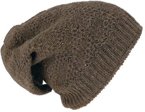 GURU SHOP Handgestrickte Wollmütze, Strickmütze aus Schurwolle, warm, braun