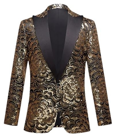 BoShiNuo Oro Paillettes Rosa Risvolto Giacche Uomo Glitter Partito Banchetto Prom Cena Abiti Maschio Lucido Cantante Stage Blazers, Oro, M