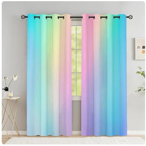 Regenbogen Farbverlauf Bunt Verdunkelungsvorhänge Wohnzimmer Schlafzimmer Blickdichte Vorhänge Mit Ösen W 264 X H 240 cm