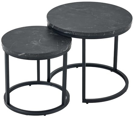 Riess Ambiente 2er Set Beistelltisch Elegance 45cm schwarz Marmor-Design Metallgestell rund, platzsparender Couchtisch für Dein Wohnzimmer