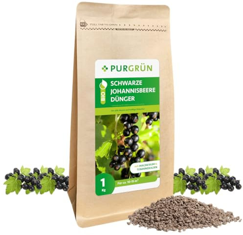 Purgrün® Bio-Schwarze-Johanisbeere-Dünger 1 kg – Organisch-mineralische Rezeptur – Feinkörniges Krümelgranulat – NPK 6+3+8 – Mit Magnesium für saftig süße Beeren – Verbessert die Bodenqualität