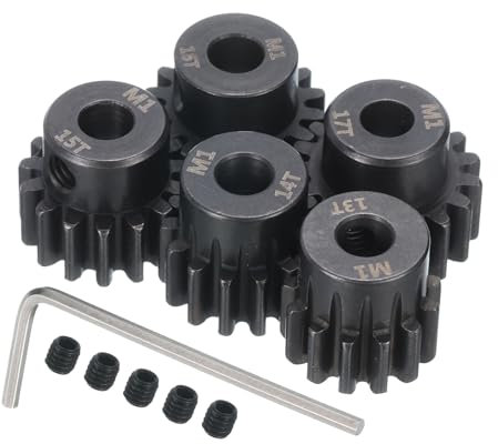 QUARKZMAN 5Stk RC M1 Motor Ritzel Getriebe 5mm Welle 13T/14T/15T/16T/17T Gehärtet Ritzel Getriebe Karbonstahl für 1/8 RC Modell Auto Boot Drohne