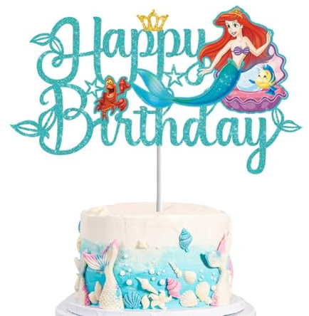 Mermaid Cake Topper for Girls,Kids Birthday Cake Decorations,Mermaids Cartoon Theme Cake Cupcake Topper Shinny Mermaid Happy Birthday Cake Toppers for Kids,Girl,Mermaid Party Cake Decor