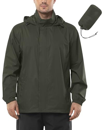 Outdoor Ventures Regenjacke Herren Wasserdicht Ultraleichte Dünne Faltbare Regenmantel Atmungsaktiv Fahrrad Regenjacke Sport Armeegrün XL