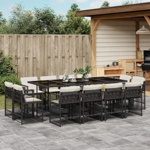 Keyroto Rattan Sitzgruppe für 12 Personen, Gartenmöbel Polyrattan, Gartentisch mit 12 Stühlen & Kissen, Gartengarnitur Sitzgarnitur, Essgruppe Outdoor Terrasse Schwarz Type-3