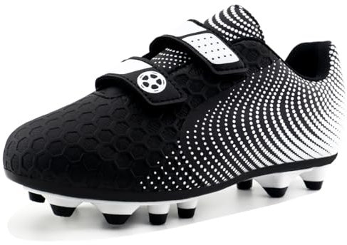 Football Shoes Childrens Football Boots Boys 13 Kids Astro Turf Soccer Shoes Girls Outdoor Training Shoes Junior Sneakers Non-Slip Black-White