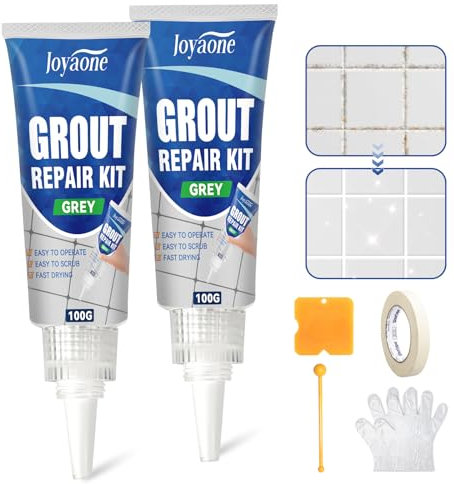 Grey Tile Grout Repair Kit, 2-Pack Fast-Drying Grout Tubes, Grout Restorer for Bathroom, Shower, and Kitchen Walls & Floors, Easy Squeeze Application(Grey)