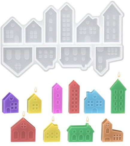 10 Stampo in silicone per case con finestra, Stampi per casette in silicone 3D Stampo per Casetta, per Versare con Gesso, Calcestruzzo, Cera, Colata in Polvere, decorazioni per la casa (Casette)