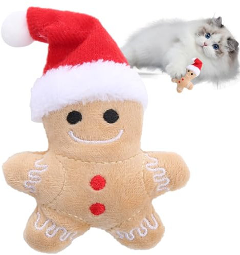 Lebkuchen-Katzenspielzeug – Katzen-Haustier-Weihnachtsspielzeug | Tragbares gefülltes Lebkuchenmännchen-Katzenminze-Spielzeug, weihnachtliches Katzen-Beißspielzeug, reduziert Langeweile und Unbehagen