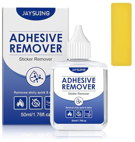 RANJIMA Etiketten Entferner, Klebereste Entferner, Sekundenkleber Aufkleber Entferner Klebstoffentferner mit Schaber, Adhesive Remover Etikettenentferner Entfernt Schnell Hartnäckige Klebereste, 50ML