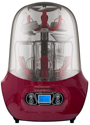 Baby Brezza Baby Bottle Sterilizer and Dryer Machine – Electric Steam Sterilization - Universal Fit - Pacifiers, Glass, Plastic, and Newborn Feeding Bottles, Red