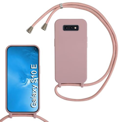 xinyunew Handykette für Samsung Galaxy S10E Hülle mit Band, Handyhülle mit Schnur zum Umhängen, weiche TPU Silikonhülle mit Band [abnehmbar] Halskettenhülle für Samsung Galaxy S10E-Tiefrosa