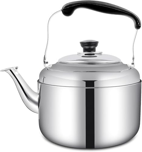 Stovetop Kettle 5 L Stainless Steel Whistling Tea Kettle with Universal Base, Cool Grip Bakelite Handle, Classic Kitchen Tea Pot, Stove Top Kettles for Boiling Water, Making Coffee - Silver