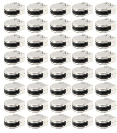 CDZHLTG Glashalter Glasklemmen 40 Stück Glashalter Edelstahl Klemmhalter - Flach für Glas 8-10 mm Glasklemmhalter Glasplattenhalter Verstellbar für Geländer Treppengeländer Balkon 53 X 43 x 24 mm