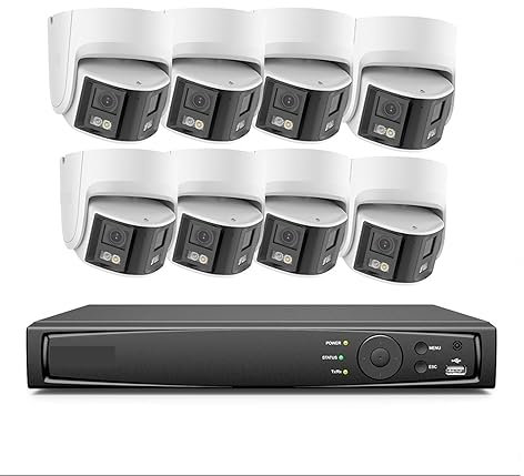 Kit Surveillance sans Fil Caméra De Sécurité Panoramique 180 °, Kits De Système De Vidéosurveillance 265 + 6MP, Double Objectif 2.8MM, Caméra IP POE, Vidéosurveillance For L'extérieur pour la sécurité