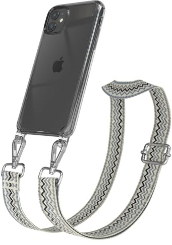 EAZY CASE Handykette - Verstellbares Taschenband kompatibel mit iPhone 11, Schulterriemen, Handykordel mit Silikon Hülle, Umhängetasche, Beige Blau Silber