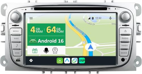 [4G+64G] IPS Android 16 Autoradio Für Ford Mondeo/S-max/C-max/Focus/Galaxy 2007-2012 mit navi Octa Core-[Eingebauter CarPlay/Android Auto/DSP/Mirror Link/GPS Navi/360 Camera/Bluetooth 5.0/WiFi/USB