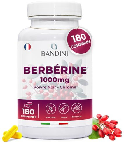 Bandini® Berberine 1000mg pure haut dosage | 180 comprimés vegan - Berberin HCl from Berberis Aristata 97% + Chromium et Poivre noir | Absorption maximale - Fonction digestive, hépatique, intestinale