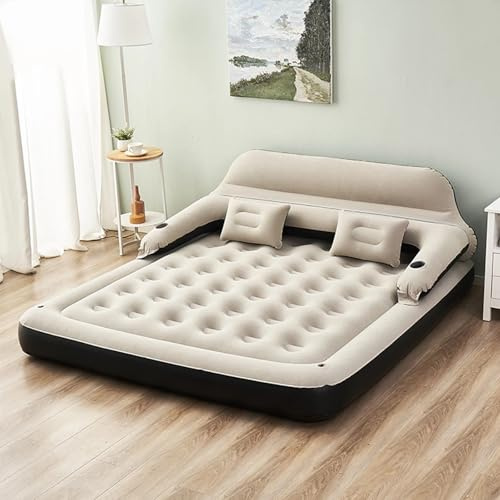 Inflatable Mattress With Headboard And Pillows,Air Sofa Bed Reclining Sofa Double Beds Portable Sleeping Bed Hit The Ground Inflatable Mat With Backrest And Plus Foot Pump For Home And Outdoor