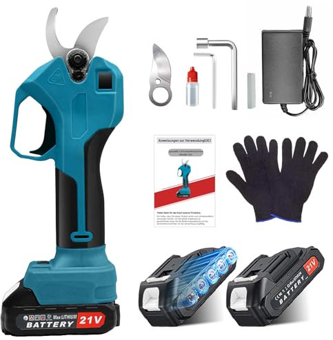 Akku Astschere 500w, Sentasi Akku Gartenschere 2000 mAh*2, Akku Gartenschere 25mm Schnittdurchmesser, Elektrische Gartenschere Bürstenmotor, Akku Schere Garten 1-2h Arbeitszeit, Akku Baumschere