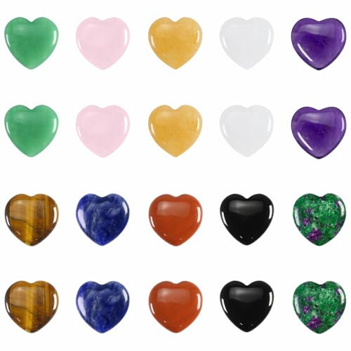 Herz Stein,Herz Aus Stein Glückssteine Set,Bunte Edelsteine Kristalle Steine Deko für Meditation Chakra Reiki Balancing (Multi-20)