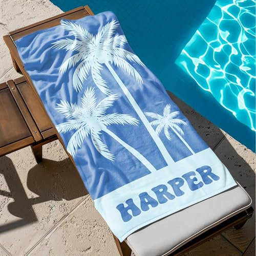 FormeyOneou Personalized Palm Tree Beach Towel,Multiple Sizes and Colors, Custom Name,Palm Tree Personalized Beach Towels, Custom Beach Towel for Kids, Birthday Vacation Gift, Family Trip Gift