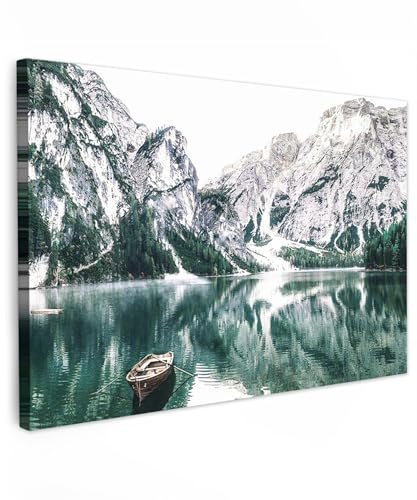 MuchoWow© Leinwand Bilder Groß XXL Wanddeko Wohnzimmer Aesthetic Room Decor | 120x80 cm - Deko Zimmer Wandbilder Modern Bild auf Bergen - Sneeuw - Winter - Boten - Meer - Natuur