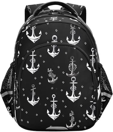 RPLIFE Rucksack mit Anker für Kinder, 38,1 cm, Weiß und Schwarz, Weißer und schwarzer Anker, M