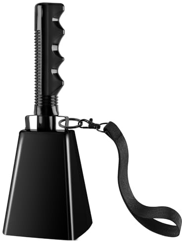 cyrico Cow Bell, 9 Inch Cowbells for Sporting Events, Metal Steel Cowbell with Handle, Loud Noise Makers for Football Games, Black Large Hand Bells Cheering Items School Musical Percussion Instruments