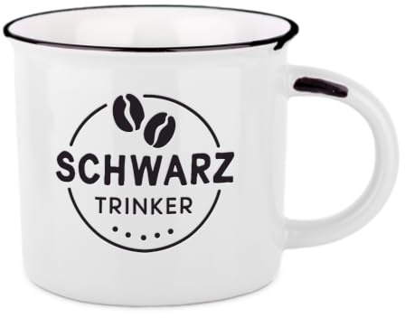 Vintage-Becher aus Keramik im Emaille-Look, Schwarztrinker, 400 ml | Mit tiefgeprägtem Schriftzug und Geschenkbox - 39 Designs, spülmaschinen- und mikrowellengeeignet