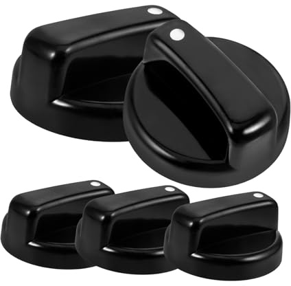 CTIRCHIU 5pcs Replacement Gas Stove Knobs for Cooker and Range, Black Plastic Sturdy Control Switches, Easy to Hold and Practical Stove Knob Set for Kitchen Use