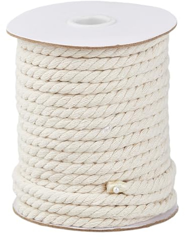 DICOSMETIC 20Mx1/4 Inch Baumwoll Gedrehtes Seil Natürliches Baumwollseil 6mm Paspelschnur Für Nähen Polsterung Blumen Weiß Natürliche Nähschnur Für DIY Seilkörbe Kunsthandwerk