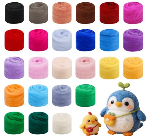 25 Farben Filzwolle Set (je 3g) - Märchenwolle zum Filzen, Merino Wolle für Trockenfilzen & Nassfilzen, DIY Bastelset für Weihnachtsdekoration, Ideal für Anfänger & Profis